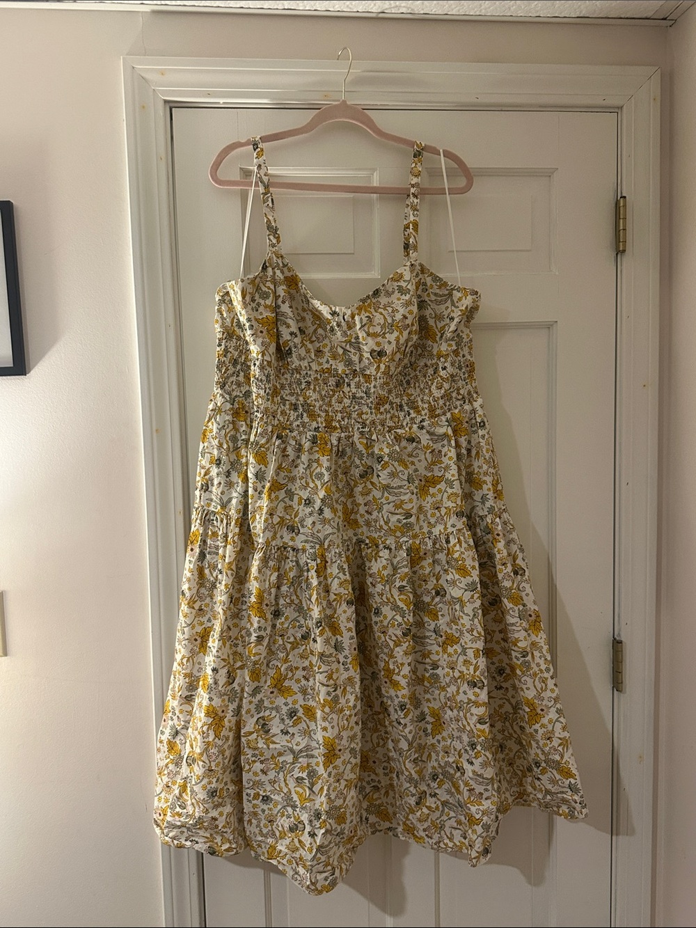 J. Crew White Sundress with Mustard and Gray Floral Print